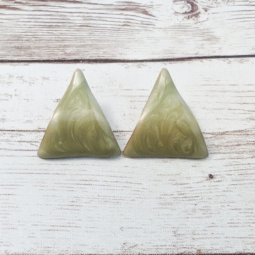 Vintage Earrings For Pierced Ears Green Wavy Triangle 1 "